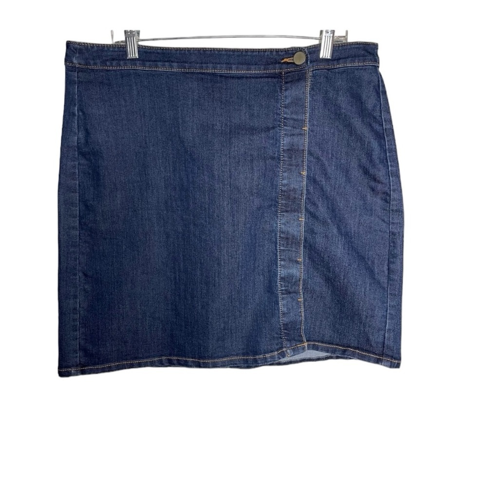 Ann Taylor Loft Blue Denim Side Button Down Skirt Size 14